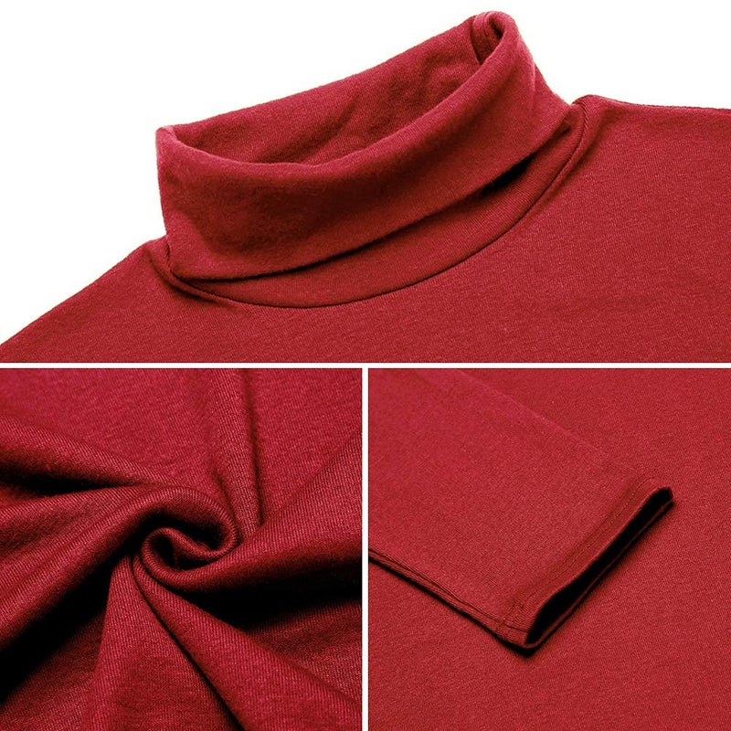 LONGBIDA Men's Slim Fit Lightweight Long Sleeve Knitted Pullover Top Turtleneck Sweater(Red,L) - Image 2